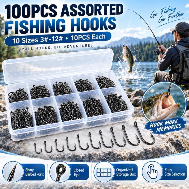 Fishing Hook Assortment - Zestaw 100 sztuk haczyków wędkarskich z